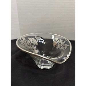 Vintage Silver Overlay Clear Glass Bowl Candy Dish‎ Trinket Holder Floral